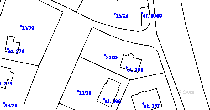 Parcela st. 33/38 v KÚ Brnky, Katastrální mapa