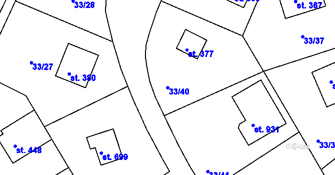 Parcela st. 33/40 v KÚ Brnky, Katastrální mapa