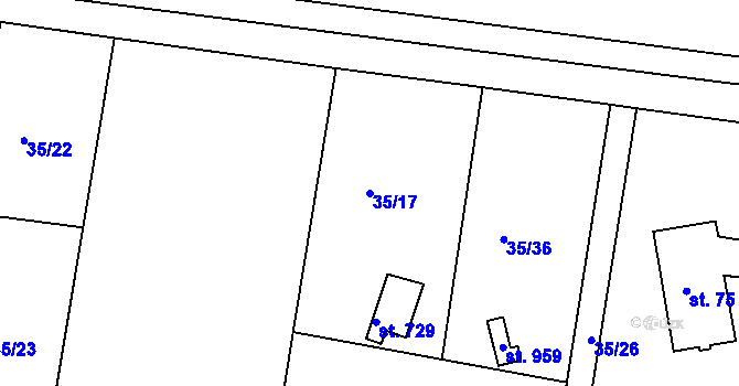 Parcela st. 35/17 v KÚ Brnky, Katastrální mapa