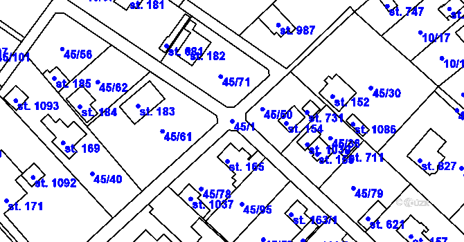 Parcela st. 45/1 v KÚ Brnky, Katastrální mapa