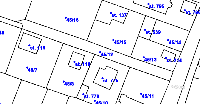 Parcela st. 45/12 v KÚ Brnky, Katastrální mapa