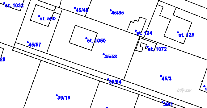 Parcela st. 45/58 v KÚ Brnky, Katastrální mapa