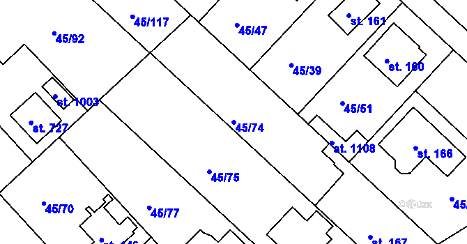 Parcela st. 45/74 v KÚ Brnky, Katastrální mapa