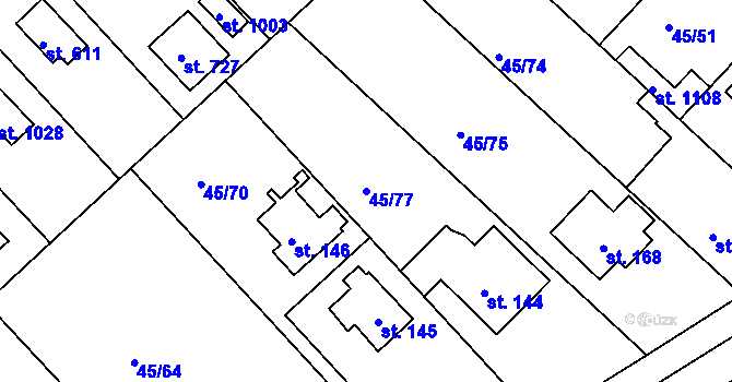 Parcela st. 45/77 v KÚ Brnky, Katastrální mapa