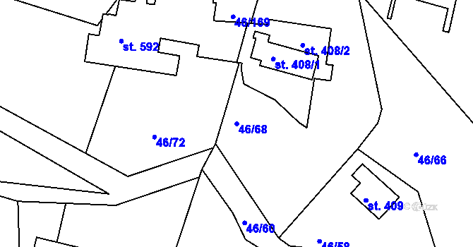 Parcela st. 46/68 v KÚ Brnky, Katastrální mapa
