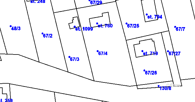Parcela st. 67/4 v KÚ Brnky, Katastrální mapa