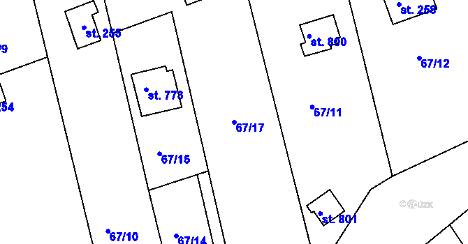 Parcela st. 67/17 v KÚ Brnky, Katastrální mapa