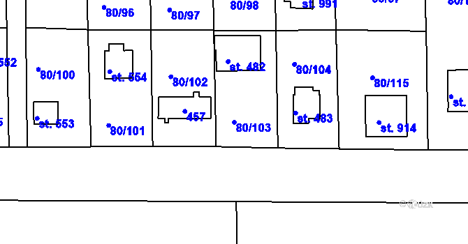 Parcela st. 80/103 v KÚ Brnky, Katastrální mapa