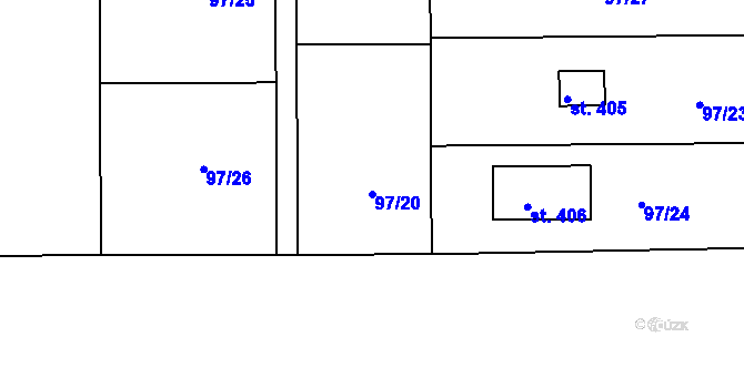 Parcela st. 97/20 v KÚ Brnky, Katastrální mapa