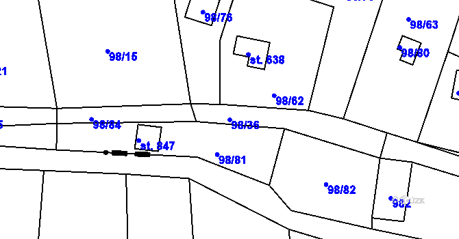 Parcela st. 98/36 v KÚ Brnky, Katastrální mapa