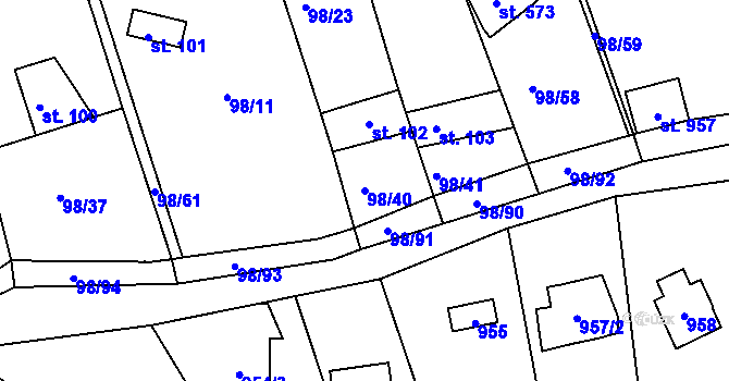 Parcela st. 98/40 v KÚ Brnky, Katastrální mapa