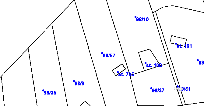 Parcela st. 98/57 v KÚ Brnky, Katastrální mapa