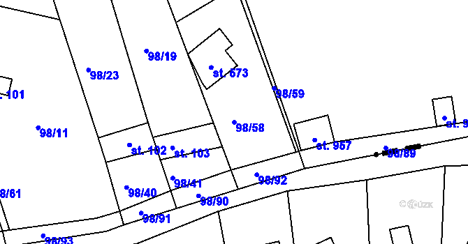 Parcela st. 98/58 v KÚ Brnky, Katastrální mapa