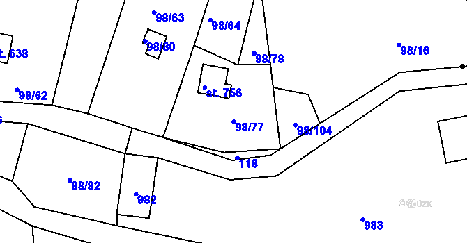 Parcela st. 98/77 v KÚ Brnky, Katastrální mapa