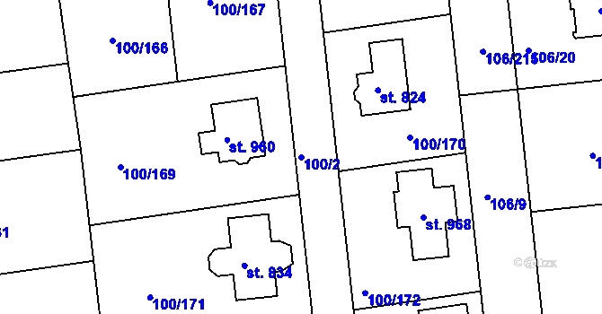 Parcela st. 100/2 v KÚ Brnky, Katastrální mapa