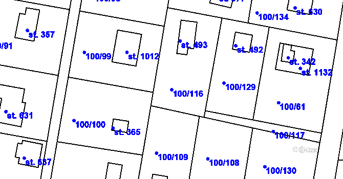 Parcela st. 100/116 v KÚ Brnky, Katastrální mapa