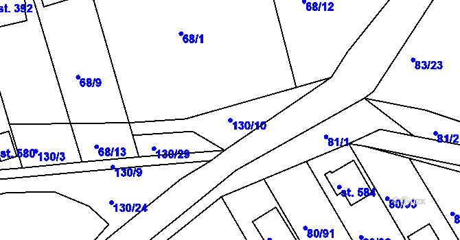 Parcela st. 130/10 v KÚ Brnky, Katastrální mapa
