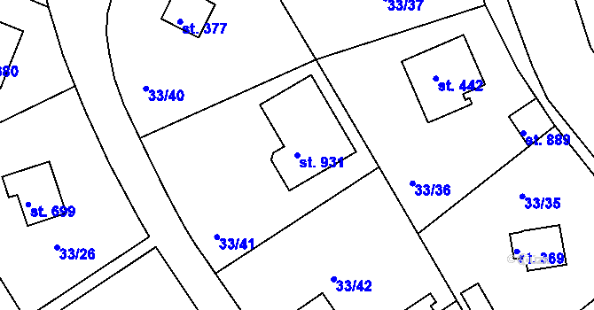 Parcela st. 931 v KÚ Brnky, Katastrální mapa