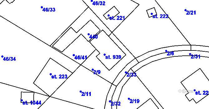 Parcela st. 939 v KÚ Brnky, Katastrální mapa