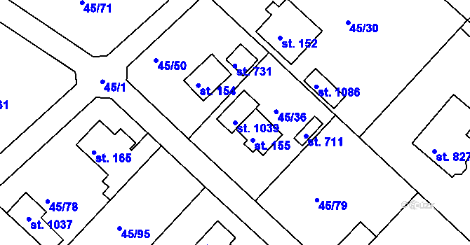Parcela st. 1039 v KÚ Brnky, Katastrální mapa