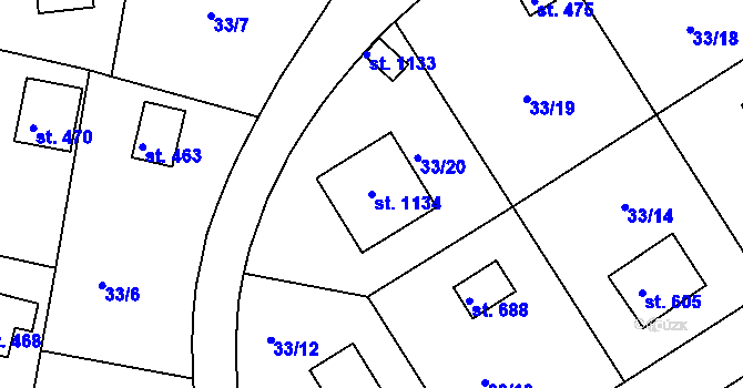Parcela st. 1134 v KÚ Brnky, Katastrální mapa