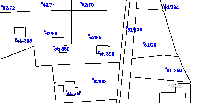 Parcela st. 390 v KÚ Přemyšlení, Katastrální mapa