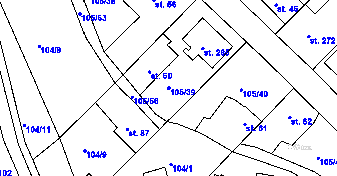 Parcela st. 105/39 v KÚ Přemyšlení, Katastrální mapa