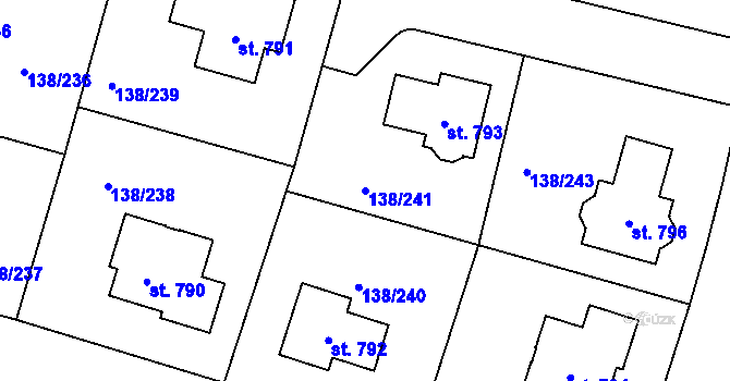 Parcela st. 138/241 v KÚ Přemyšlení, Katastrální mapa