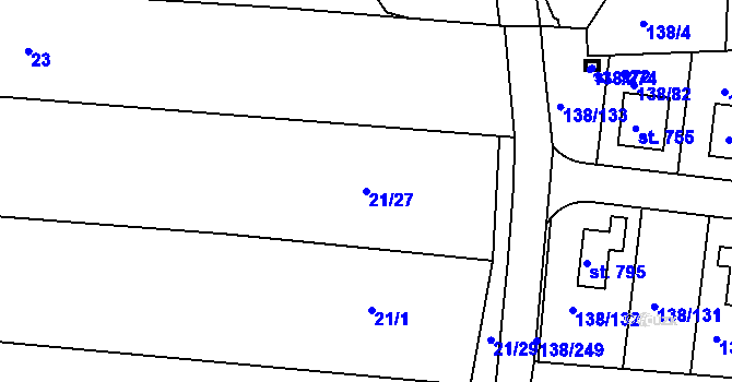 Parcela st. 21/27 v KÚ Přemyšlení, Katastrální mapa