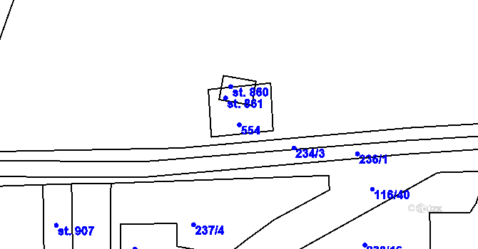 Parcela st. 554 v KÚ Zdiby, Katastrální mapa