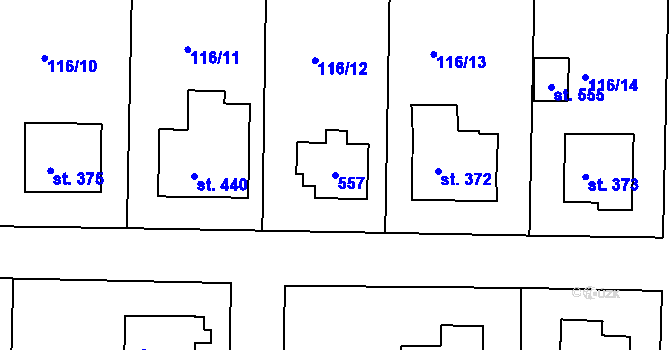 Parcela st. 557 v KÚ Zdiby, Katastrální mapa
