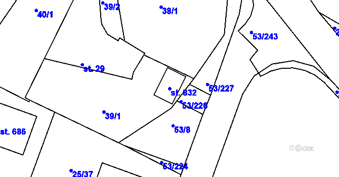 Parcela st. 832 v KÚ Zdiby, Katastrální mapa