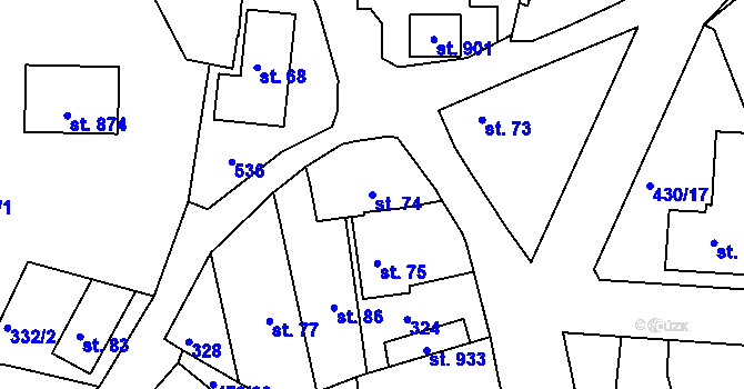 Parcela st. 74 v KÚ Zdiby, Katastrální mapa