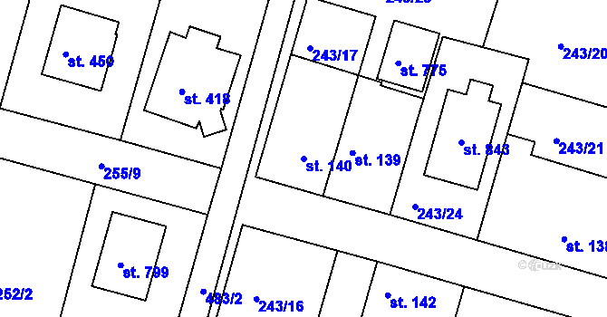 Parcela st. 140 v KÚ Zdiby, Katastrální mapa
