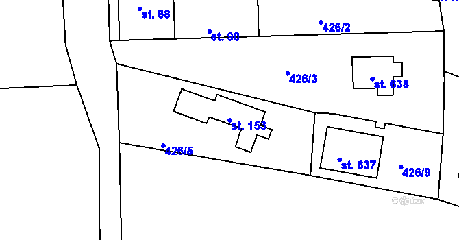 Parcela st. 153 v KÚ Zdiby, Katastrální mapa