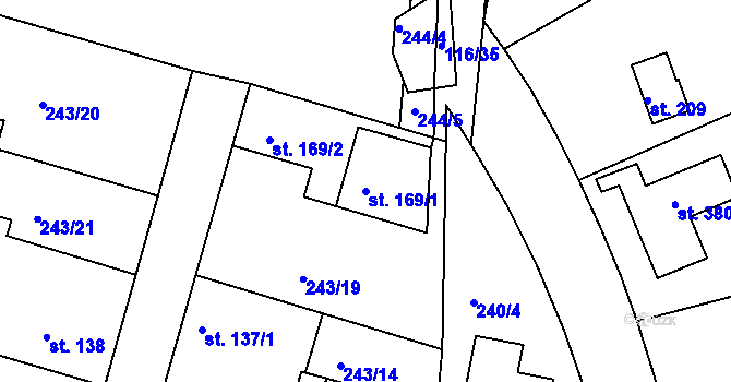 Parcela st. 169/1 v KÚ Zdiby, Katastrální mapa
