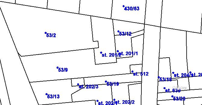 Parcela st. 201/2 v KÚ Zdiby, Katastrální mapa