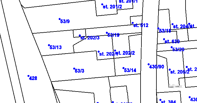 Parcela st. 202/1 v KÚ Zdiby, Katastrální mapa