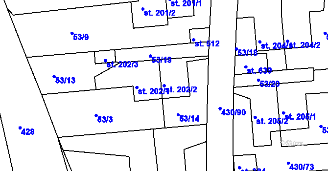 Parcela st. 202/2 v KÚ Zdiby, Katastrální mapa