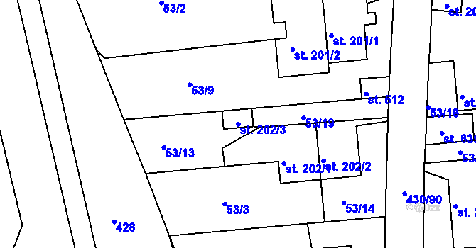 Parcela st. 202/3 v KÚ Zdiby, Katastrální mapa