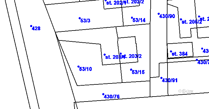 Parcela st. 203/1 v KÚ Zdiby, Katastrální mapa