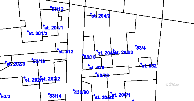 Parcela st. 204/1 v KÚ Zdiby, Katastrální mapa