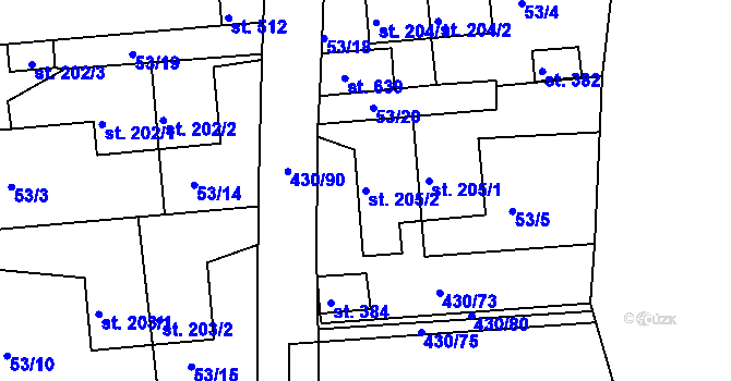 Parcela st. 205/2 v KÚ Zdiby, Katastrální mapa