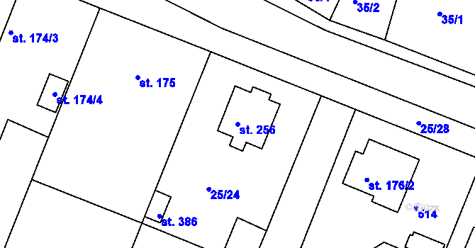 Parcela st. 256 v KÚ Zdiby, Katastrální mapa