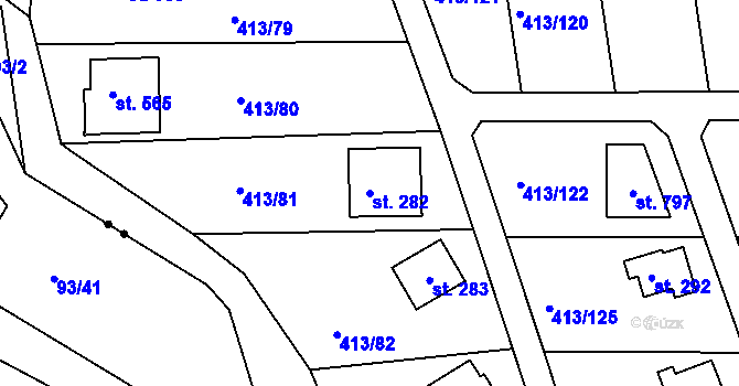 Parcela st. 282 v KÚ Zdiby, Katastrální mapa