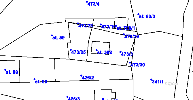 Parcela st. 308 v KÚ Zdiby, Katastrální mapa