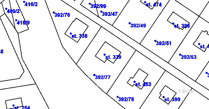 Parcela st. 339 v KÚ Zdiby, Katastrální mapa