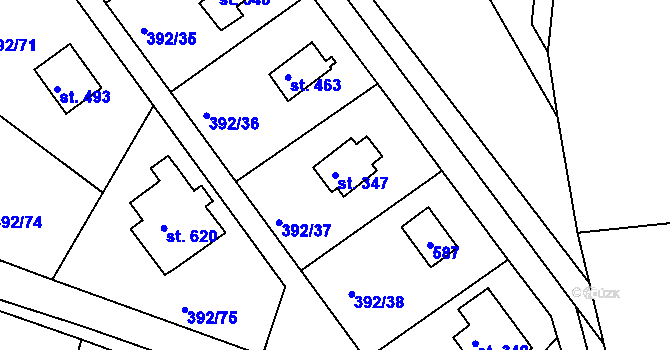Parcela st. 347 v KÚ Zdiby, Katastrální mapa