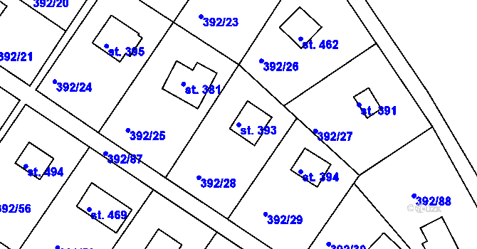 Parcela st. 393 v KÚ Zdiby, Katastrální mapa