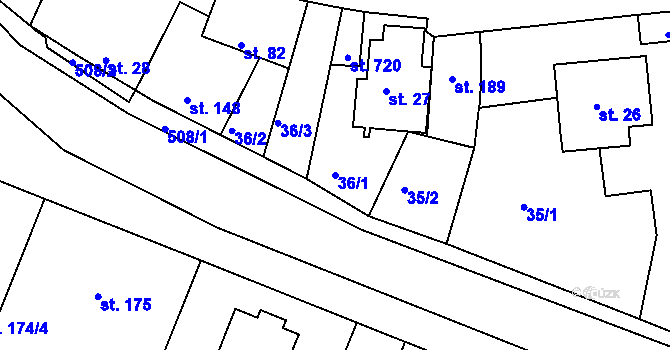 Parcela st. 36/1 v KÚ Zdiby, Katastrální mapa